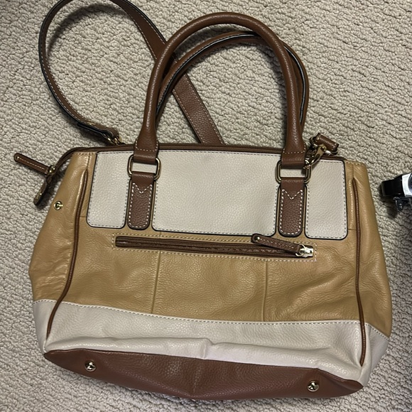 Tignanello block patterned satchel purse, tan, cream and brown in EUC - Picture 2 of 9